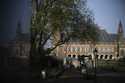 The Peace Palace housing the World Court, or International Court of Justice, is reflected in a monu…